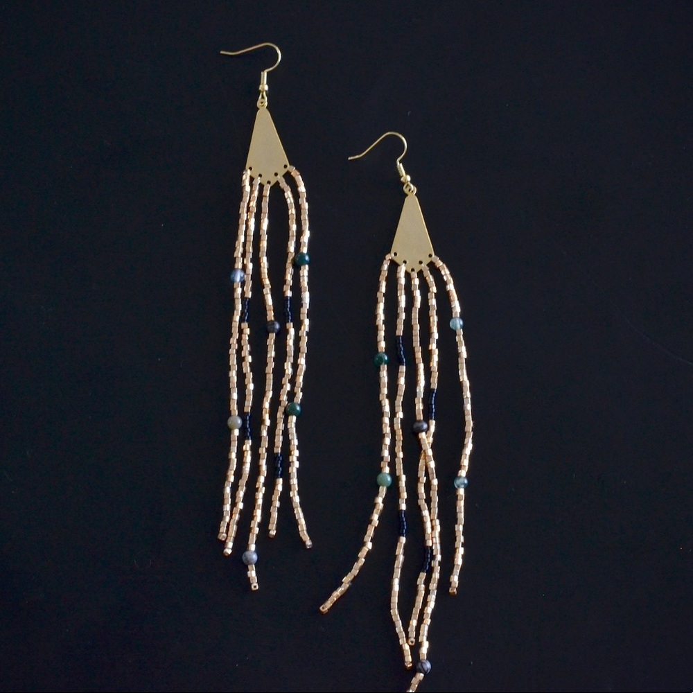 gold beaded fringe earrings